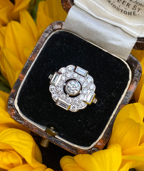 Art Deco Diamond Cluster Platinum Ring 1.20ct