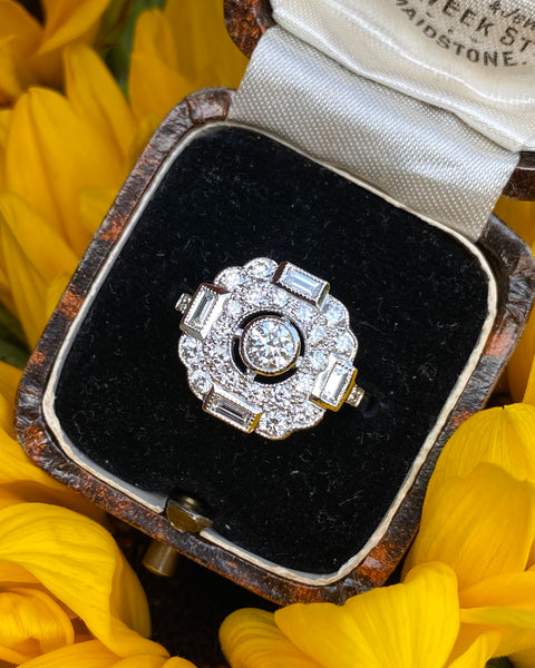 Art Deco Diamond Cluster Platinum Ring 1.20ct