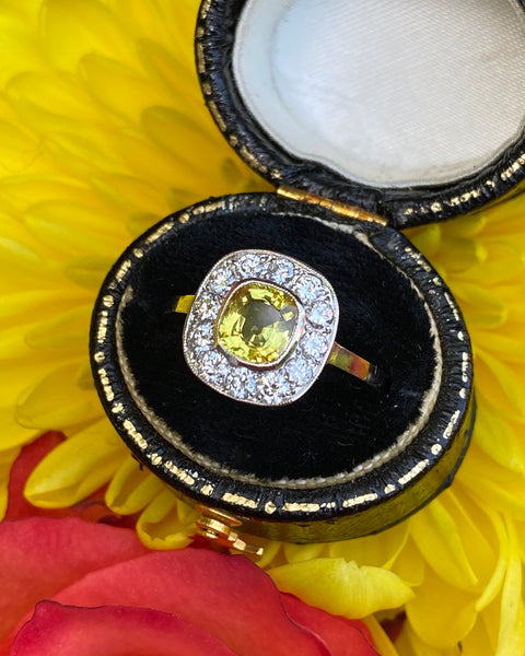 Art Deco Yellow Sapphire and Diamond Cluster Ring Platinum 0.50ct + 1.25ct