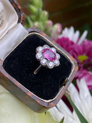 Pink Sapphire and Diamond Cluster Platinum Ring 1.0ct + 1.35ct