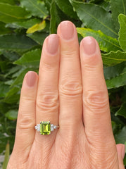 Art Deco Peridot and Diamond Platinum Ring 0.18ct + 2.10ct