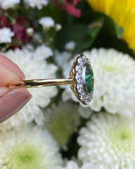 Victorian Emerald and Diamond Cluster Ring 14ct Yellow Gold 0.55ct + 0.95ct