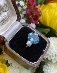 Aquamarine and Diamond Platinum Three Stone Ring 0.96ct + 3.20ct