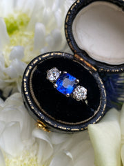 Sapphire and Diamond Three Stone Platinum Ring 0.64ct + 1.50ct