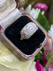Vintage Bombe Old Cut Diamond Cluster Ring Platinum 1.10ct