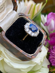 Art Deco Sapphire and Diamond Cluster Ring 18ct Yellow Gold 1.25ct + 2.90ct