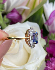 Art Deco Sapphire and Diamond Cluster Ring 18ct Yellow Gold 1.15ct + 2.45ct