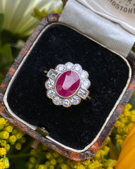 Traditional Style Ruby and Diamond Cluster Platinum Ring 0.55ct + 1.40ct