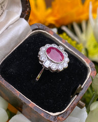 Traditional Style Ruby and Diamond Cluster Platinum Ring 0.55ct + 1.40ct