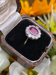 Traditional Style Ruby and Diamond Cluster Platinum Ring 0.55ct + 1.40ct