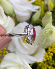 Traditional Style Ruby and Diamond Cluster Platinum Ring 0.55ct + 1.40ct