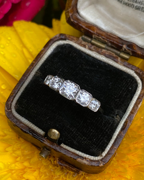 Art Deco Five Stone Diamond Platinum Ring 0.95ct