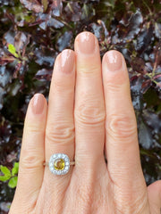 Art Deco Yellow Sapphire and Diamond Cluster Ring Platinum 0.50ct + 1.25ct