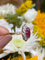 Victorian Style Ruby and Diamond Cluster 18ct Yellow Gold Ring 1.40ct + 3.65ct