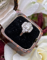 Art Deco Diamond Cluster Platinum Ring 0.55ct + 1.03ct