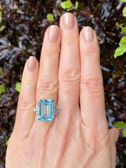 Art Deco Style Aquamarine and Diamond Ring 0.55ct + 10.67ct Platinum