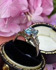 Art Deco Aquamarine and Diamond Platinum Ring 0.30ct + 1.30ct