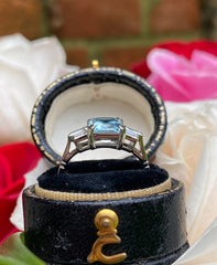 Art Deco Aquamarine and Diamond Platinum Ring 0.25ct + 2.40ct