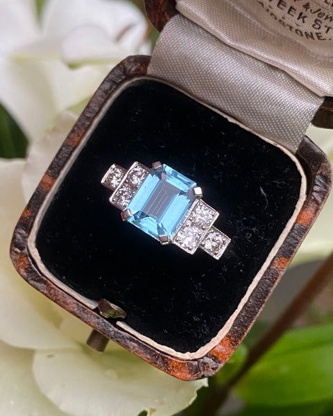 Aquamarine and Diamond Ring Platinum 0.55ct + 1.75ct