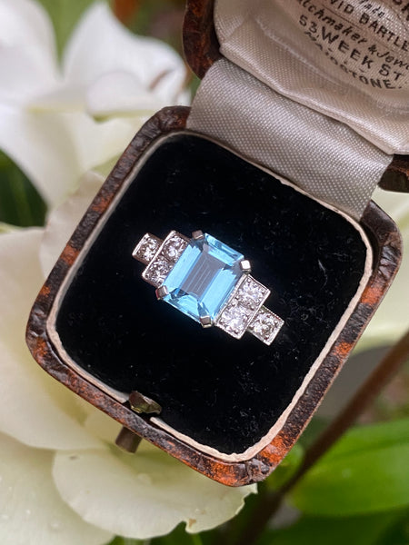 Aquamarine and Diamond Ring Platinum 0.55ct + 1.75ct