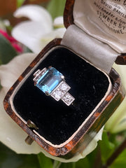 Aquamarine and Diamond Ring Platinum 0.55ct + 1.75ct