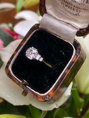 Art Deco Old Cut Diamond Solitaire Engagement Platinum Ring 1.18ct + 0.15ct