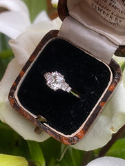 Art Deco Old Cut Diamond Solitaire Engagement Platinum Ring 1.18ct + 0.15ct