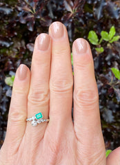 Edwardian Style Emerald and Diamond Platinum Ring 0.45ct + 0.40ct
