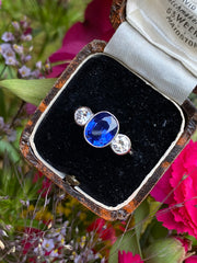 Sapphire and Diamond Three Stone Platinum Ring 0.55ct + 2.10ct