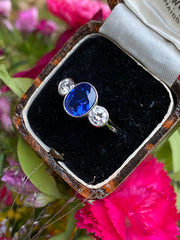 Sapphire and Diamond Three Stone Platinum Ring 0.55ct + 2.10ct