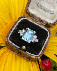 Aquamarine and Diamond Ring Platinum 0.40ct + 4.12ct