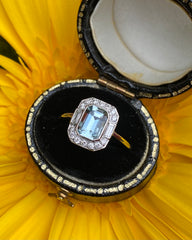 Art Deco Aquamarine and Diamond Ring Platinum 0.25ct + 0.80ct