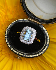 Art Deco Aquamarine and Diamond Ring Platinum 0.25ct + 0.80ct