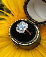 Art Deco Aquamarine and Diamond Ring Platinum 0.25ct + 0.80ct