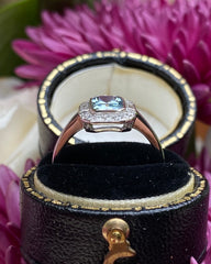 Art Deco Aquamarine and Diamond Ring Platinum 0.25ct + 0.80ct