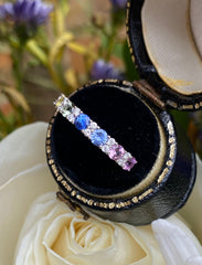 Multi-Coloured Sapphire and Diamond Rainbow Half Eternity Ring 18ct White Gold 0.15ct + 1.17ct