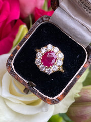 Victorian Ruby and Diamond Cluster Ring 18ct Yellow Gold 1.30ct + 1.92ct