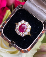 Victorian Ruby and Diamond Cluster Ring 18ct Yellow Gold 1.30ct + 1.92ct