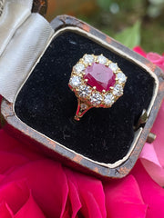 Victorian Ruby and Diamond Cluster Ring 18ct Yellow Gold 1.30ct + 1.92ct