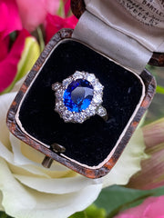 Victorian Style Sapphire and Diamond Cluster Ring 18ct Yellow Gold 1.35ct + 2.82ct
