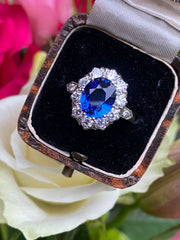 Victorian Style Sapphire and Diamond Cluster Ring 18ct Yellow Gold 1.35ct + 2.80ct