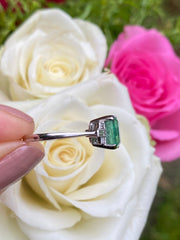 Art Deco Emerald and Diamond Platinum Ring 0.15ct + 2.28ct