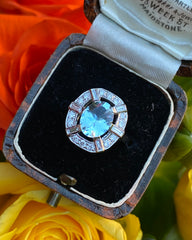 Art Deco Style Aquamarine and Diamond Ring Platinum 0.40ct + 1.50ct