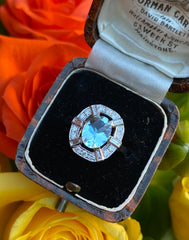 Art Deco Style Aquamarine and Diamond Ring Platinum 0.40ct + 1.50ct