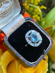 Art Deco Style Aquamarine and Diamond Ring Platinum 0.40ct + 1.50ct