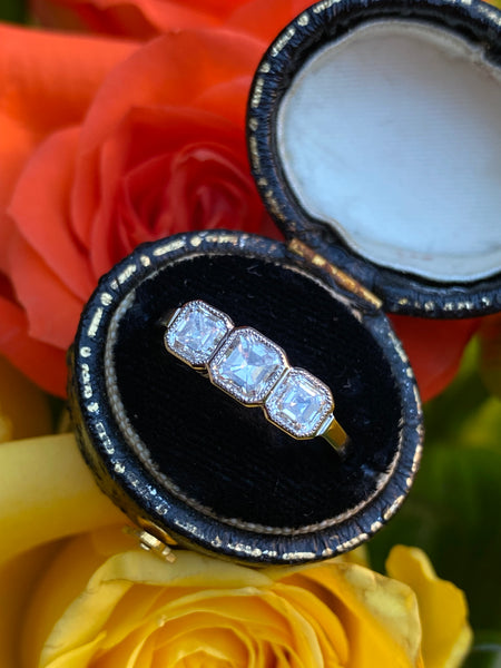 Three Stone Asscher Cut Diamond Ring Platinum 1.35ct