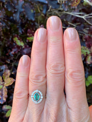 Emerald and Diamond Cluster Platinum Ring 0.30ct + 0.80ct