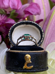 Art Deco Emerald and Diamond Platinum Ring 0.30ct + 1.95ct