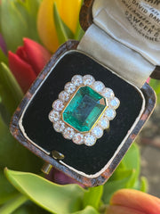 Victorian Emerald and Diamond Cluster Ring 18ct Yellow Gold 1.80ct + 5.25ct