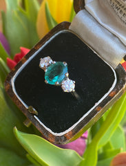 Emerald and Diamond Three Stone Platinum Ring 0.60ct + 2.23ct